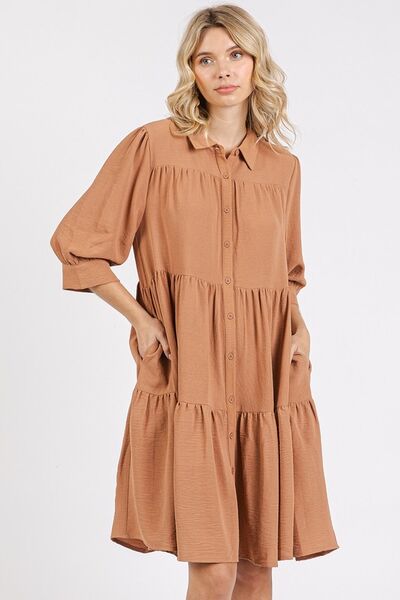 Hazel Blues® |  Mittoshop Button Detail Collared Neck Tiered Shirt Dress
