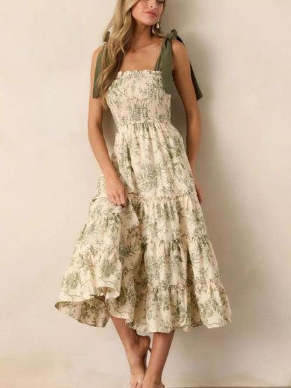 Hazel Blues® |  Floral Print Tiered Midi Dress with Tie Straps