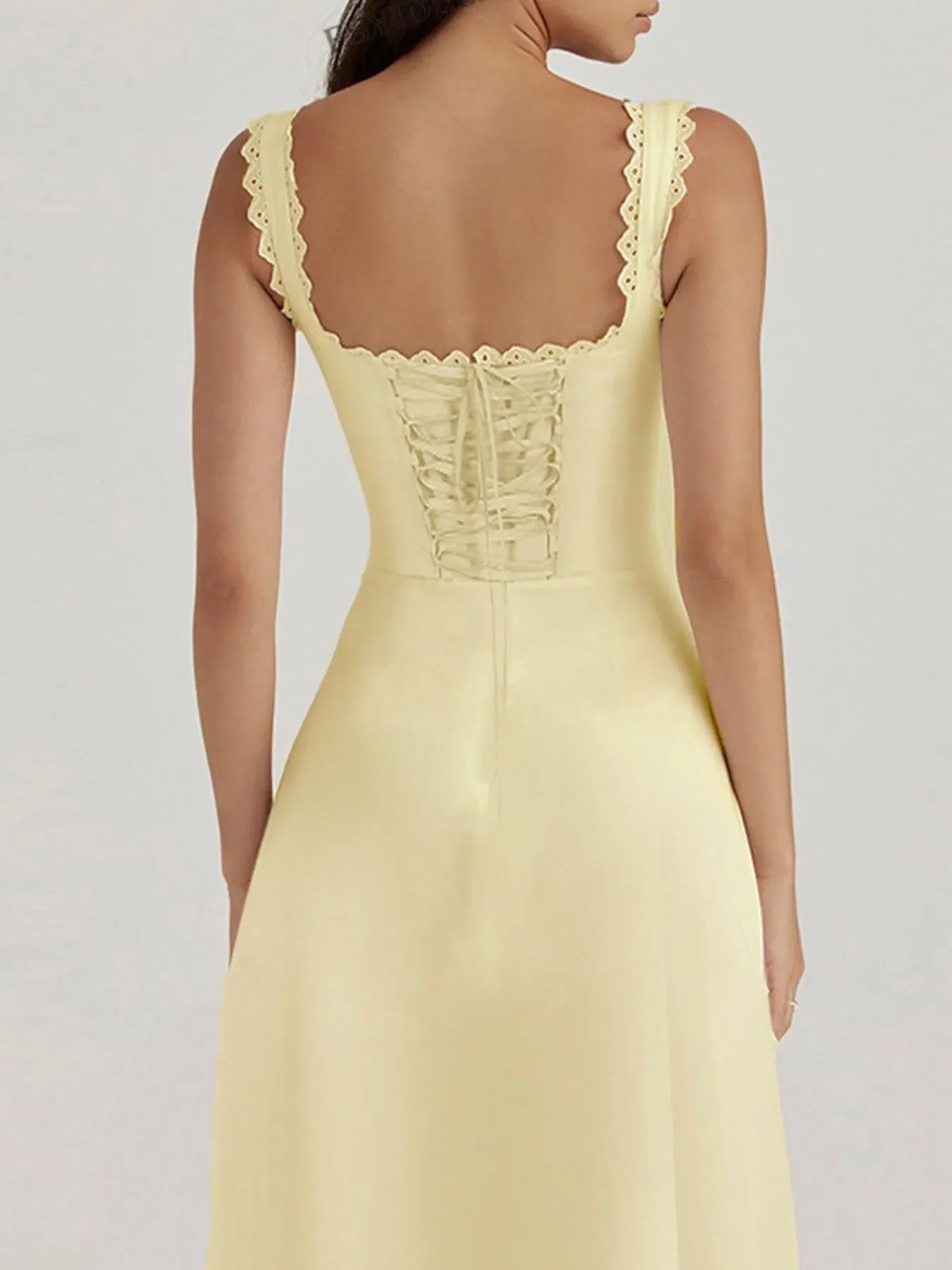 Hazel Blues® |  Scalloped V-Neck Midi Dress with Back Lace-Up