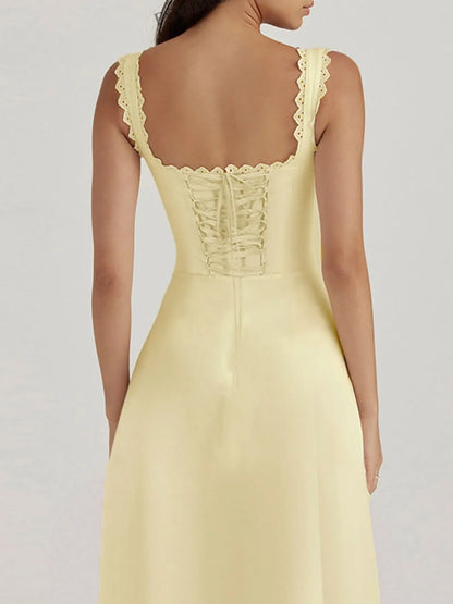 Hazel Blues® |  Scalloped V-Neck Midi Dress with Back Lace-Up