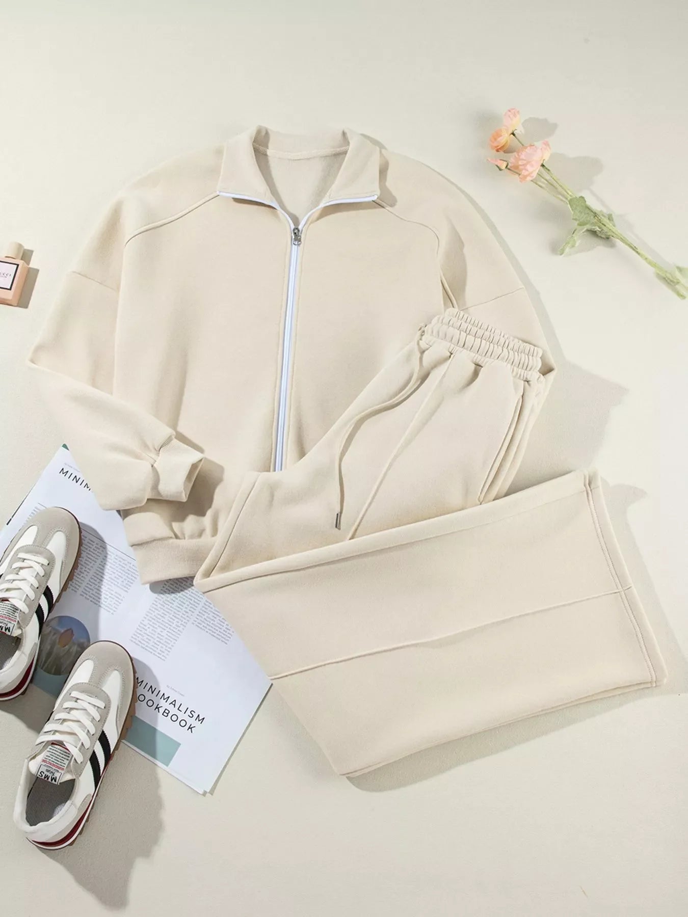 Hazel Blues® |  Drop Shoulder Zip Up Jacket and Drawstring Pants Active 2pcs Set