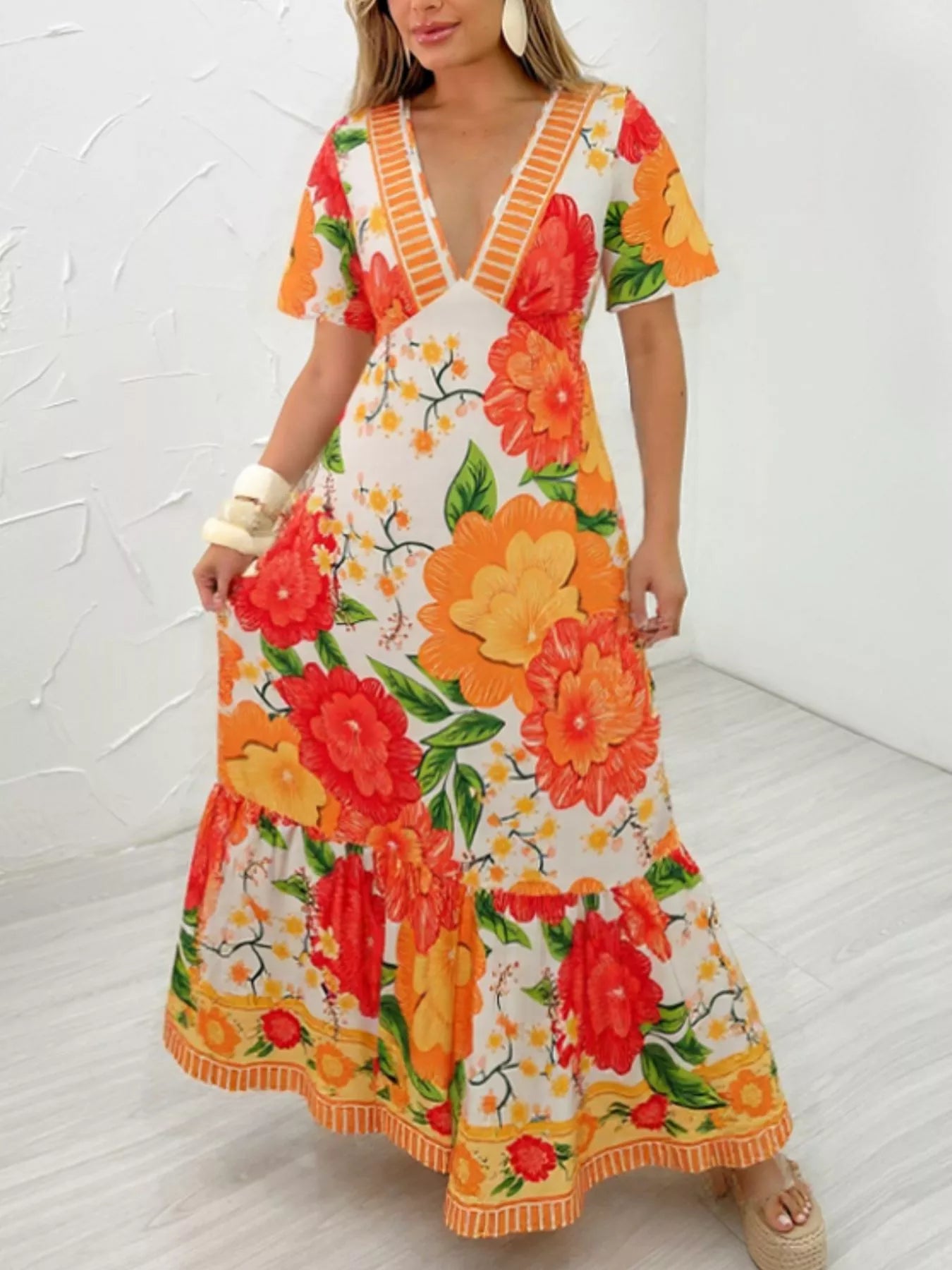 Hazel Blues® |  Floral Print V-Neck Maxi Dress