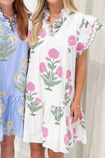 Hazel Blues® |  Floral Print Ruffle Trim Casual Mini Dress
