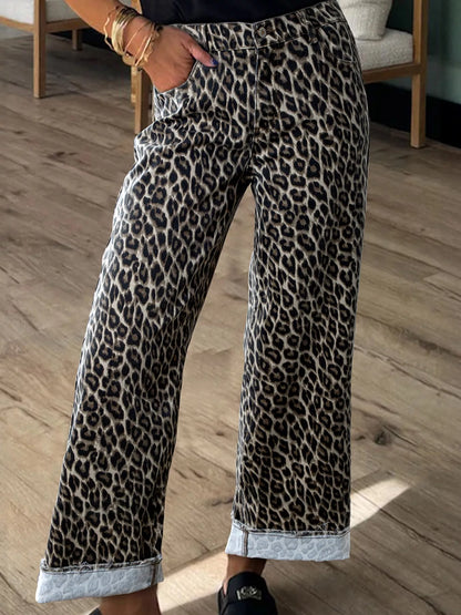 Hazel Blues® |  Leopard Straight Loose Leg Jeans