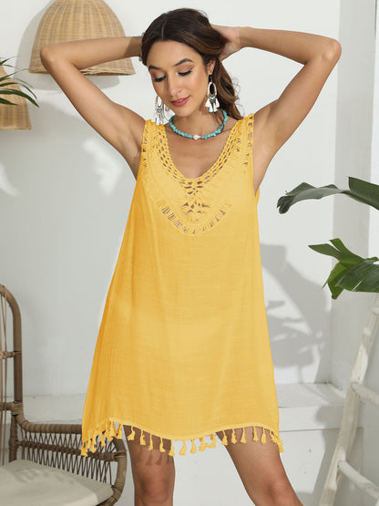 Hazel Blues® | Tassel Scoop Neck Wide Strap Cover-Up