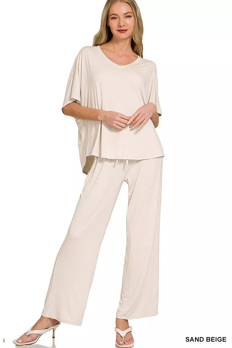 Hazel Blues® |  Zenana V-Neck Oversized Top & Pants Set