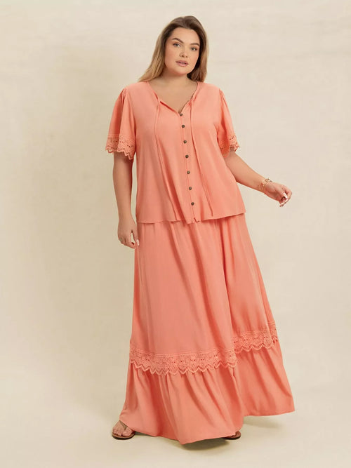 Hazel Blues® | Lace Detail Tie Neck Top and Skirt Set