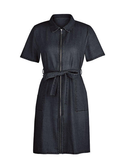 Hazel Blues® | Zip Front Short Sleeve Denim Dress