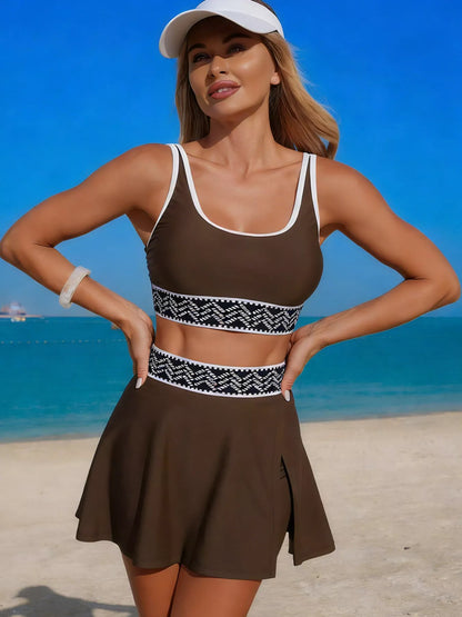 Hazel Blues® | Contrast Trim Tank and Skort Swim Set