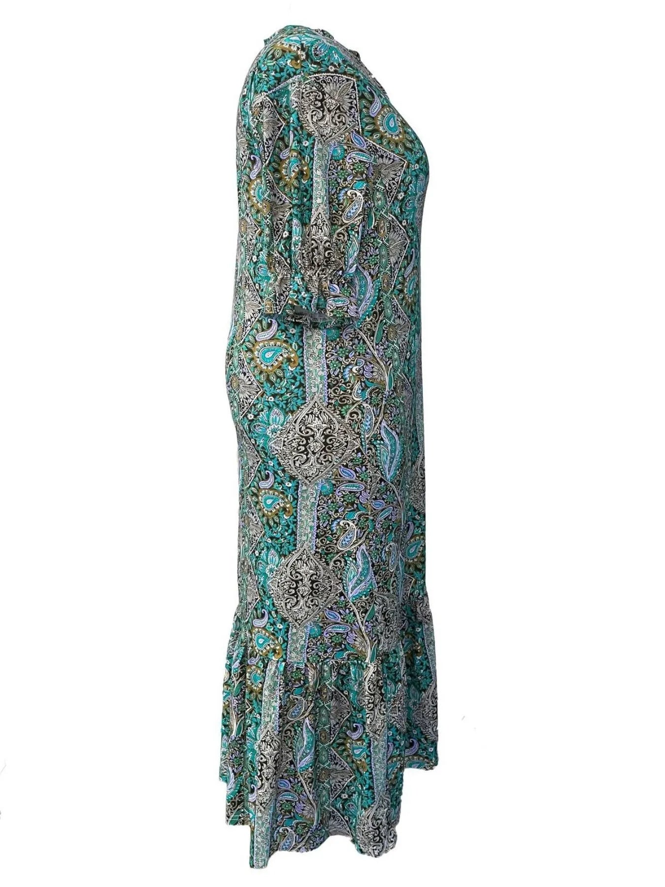 Hazel Blues® | Bohemian Paisley Print Ruffle Hem Midi Dress