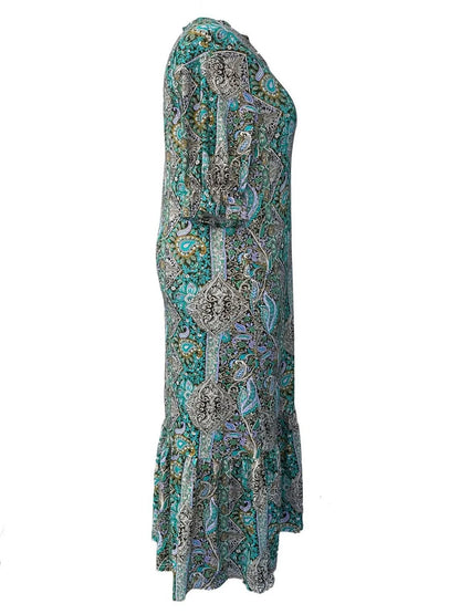 Hazel Blues® | Bohemian Paisley Print Ruffle Hem Midi Dress