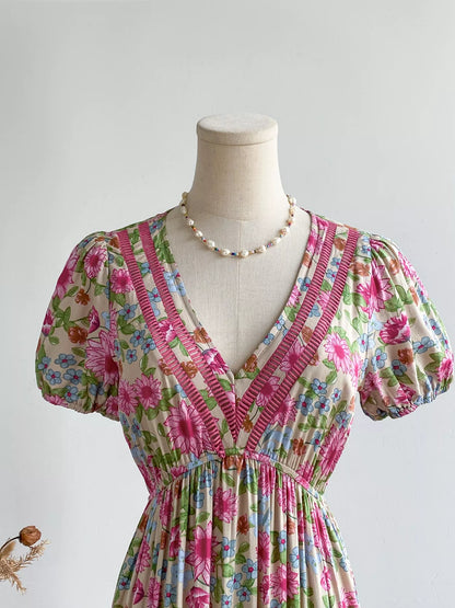 Hazel Blues® |  Floral Print V-Neck Puff Sleeve Dress