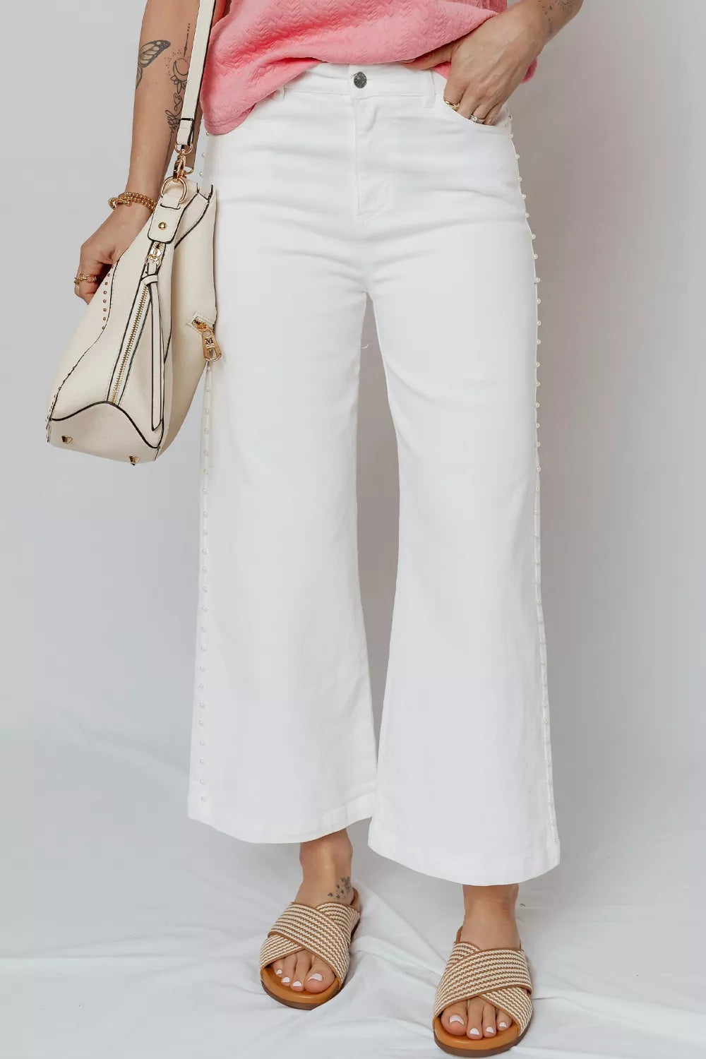 Hazel Blues® |  Pearl Embellished Side Seam Ankle-length Shift Jeans