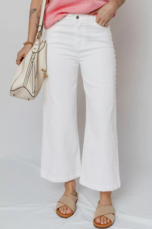 Hazel Blues® |  Pearl Embellished Side Seam Ankle-length Shift Jeans