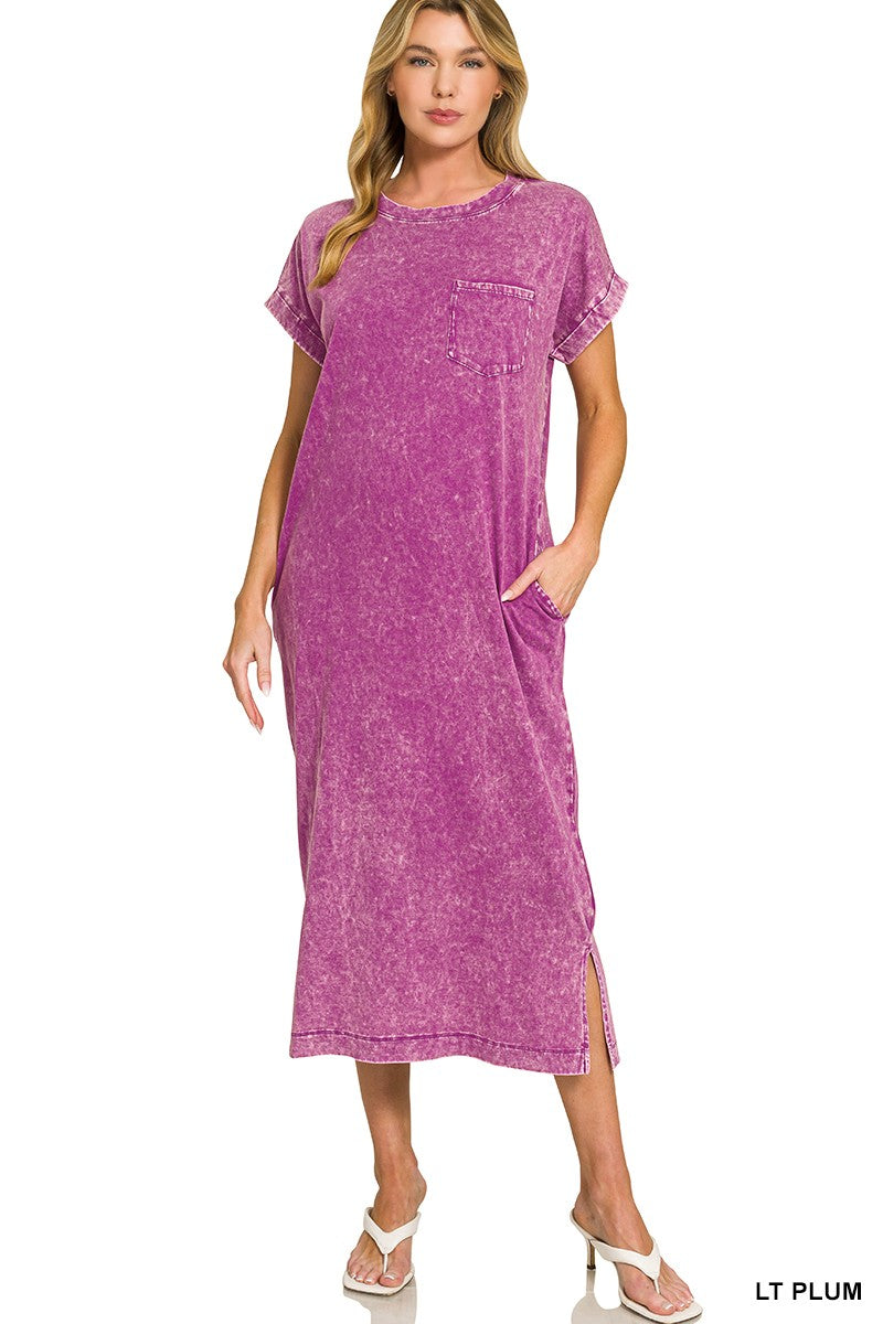 Hazel Blues® |  Zenana Washed Exposed Seam Short Sleeve T-Shirt Dress