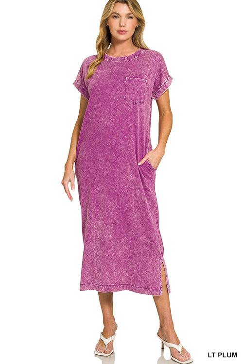 Hazel Blues® |  Zenana Washed Exposed Seam Short Sleeve T-Shirt Dress