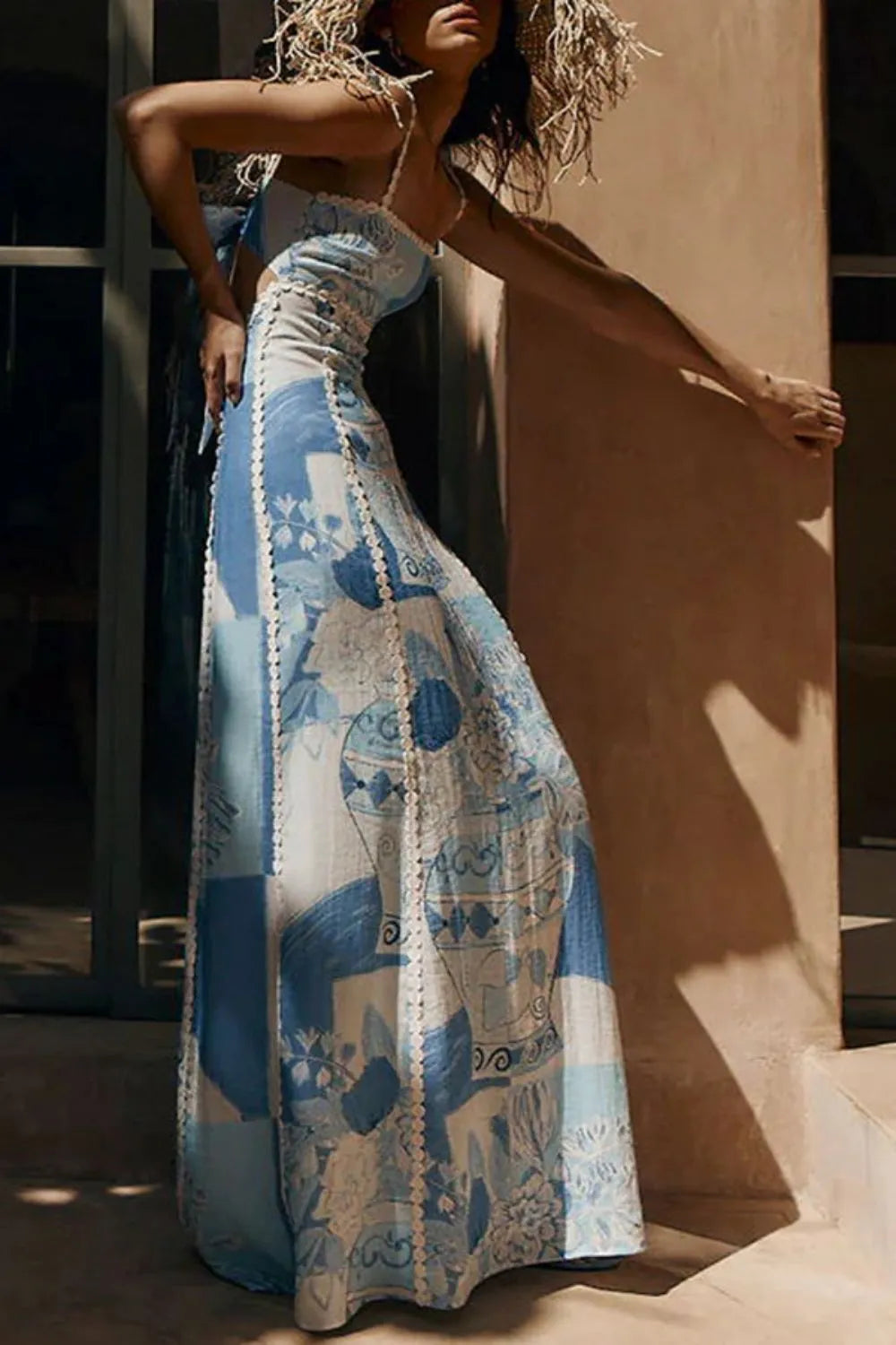 Hazel Blues® |  Cutout Back Printed Square Neck Maxi Dress