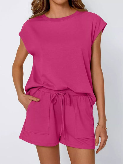 Hazel Blues® |  Casual Solid Color T-Shirt and Shorts Set