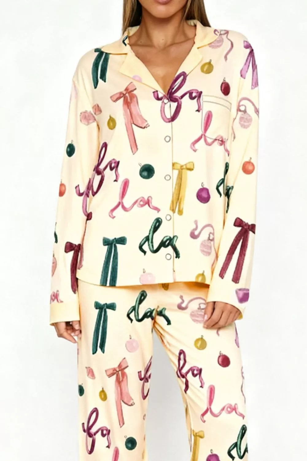 Hazel Blues® |  Bow Print Top and Wide Leg Pants Lounge Set