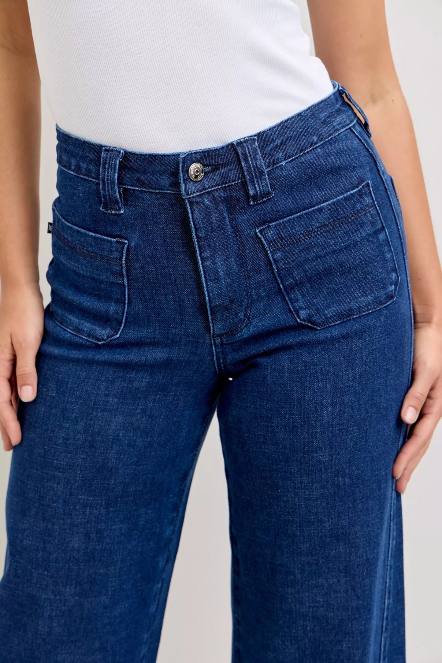 Hazel Blues® |  Judy Blue High-Waisted Retro Wide Jeans with Patch Pkts & Twisted Seams