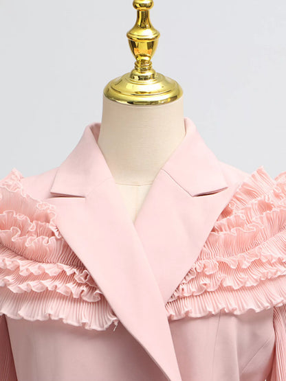 Hazel Blues® |  Frill Lapel Collar Top and Pleated Skirt Set