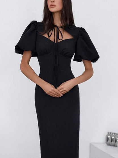 Hazel Blues® |  Cutout Front Puff Sleeve Dress