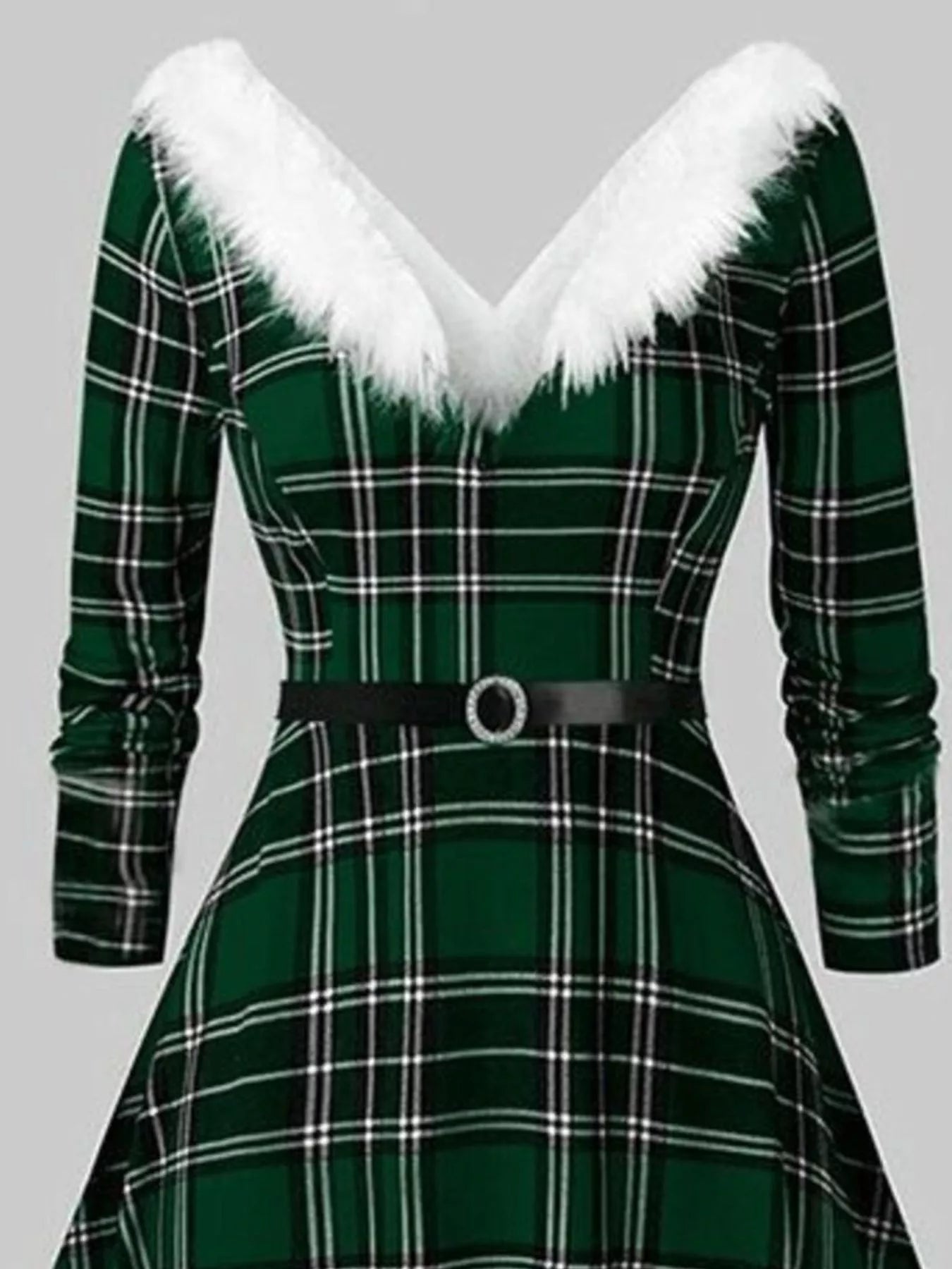 Hazel Blues® |  Fuzzy Trim Long Sleeve Christmas Dress