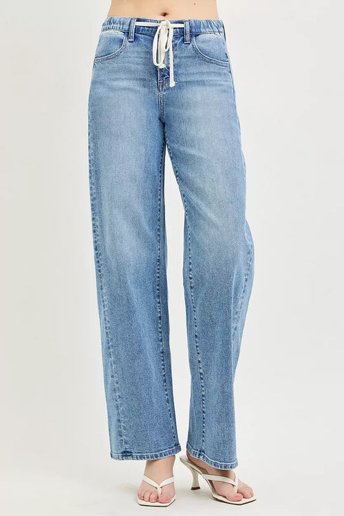 Hazel Blues® |  RISEN Relaxed Fit Drawstring Waist Jeans