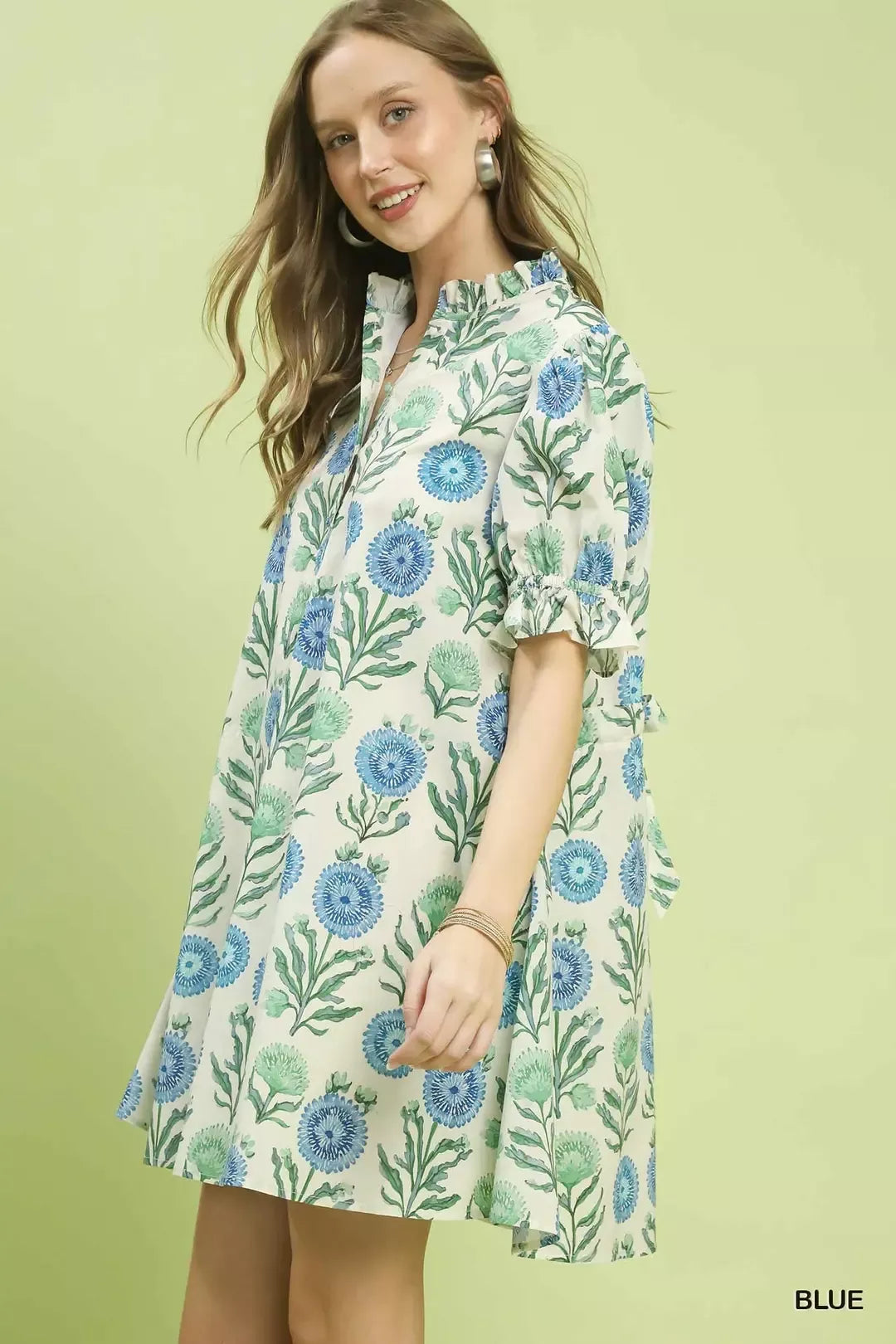 Hazel Blues® |  Umgee Floral Puff Sleeve Babydoll Dress with Side Pockets