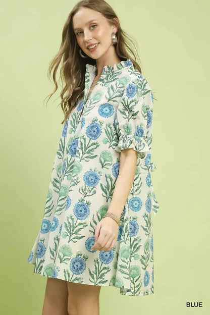 Hazel Blues® |  Umgee Floral Puff Sleeve Babydoll Dress with Side Pockets