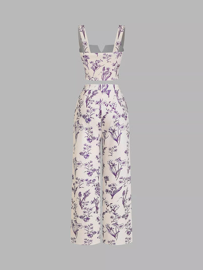 Hazel Blues® |  Floral Print Cami Top & Wide Leg Pants Set