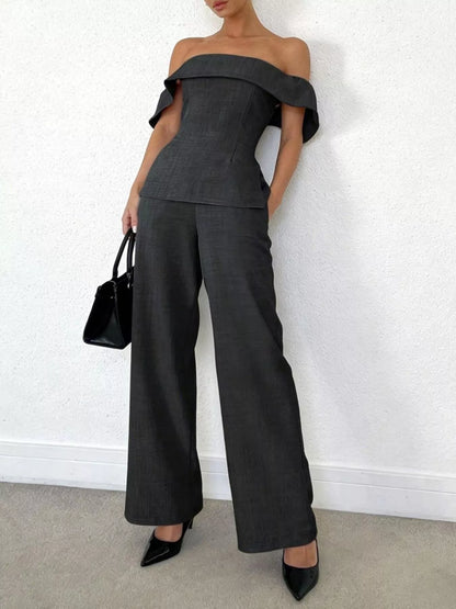 Hazel Blues® |  Off-Shoulder Top and Wide-Leg Pants Set