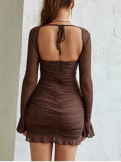 Hazel Blues® |  Ruched Glitter Bodycon Mini Dress