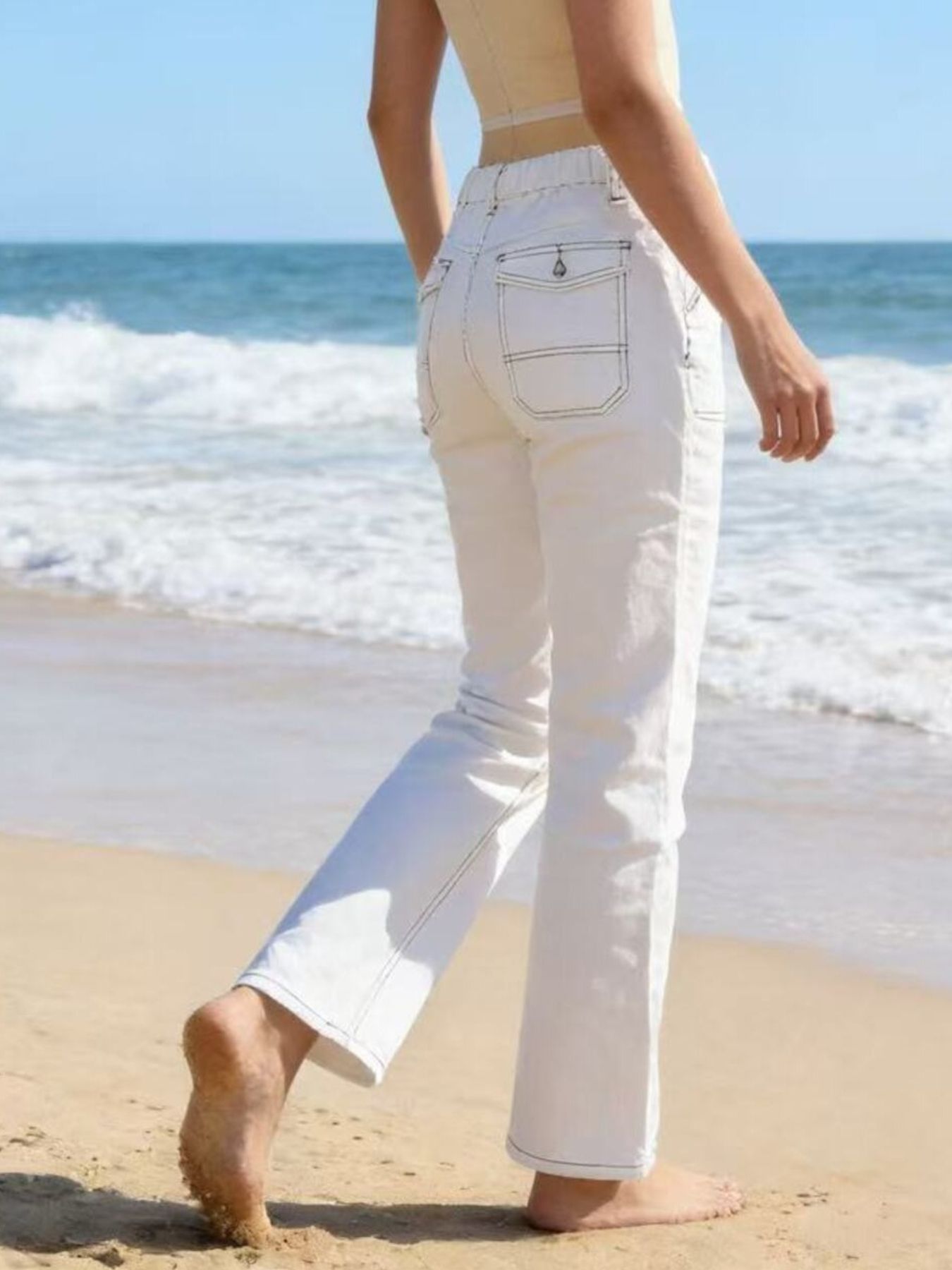 Hazel Blues® |  Wide Leg Contrast Stitching Jeans