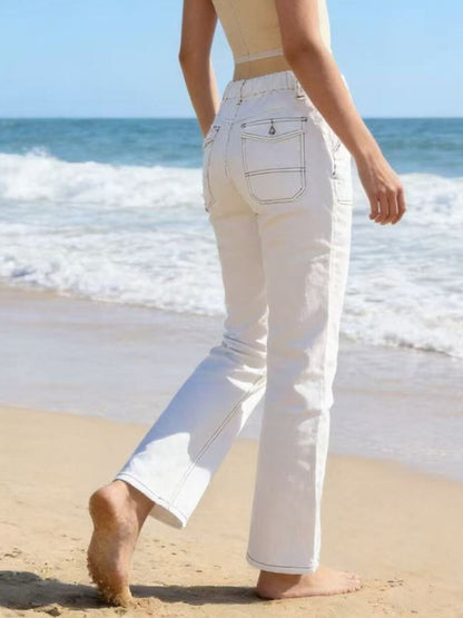 Hazel Blues® |  Wide Leg Contrast Stitching Jeans