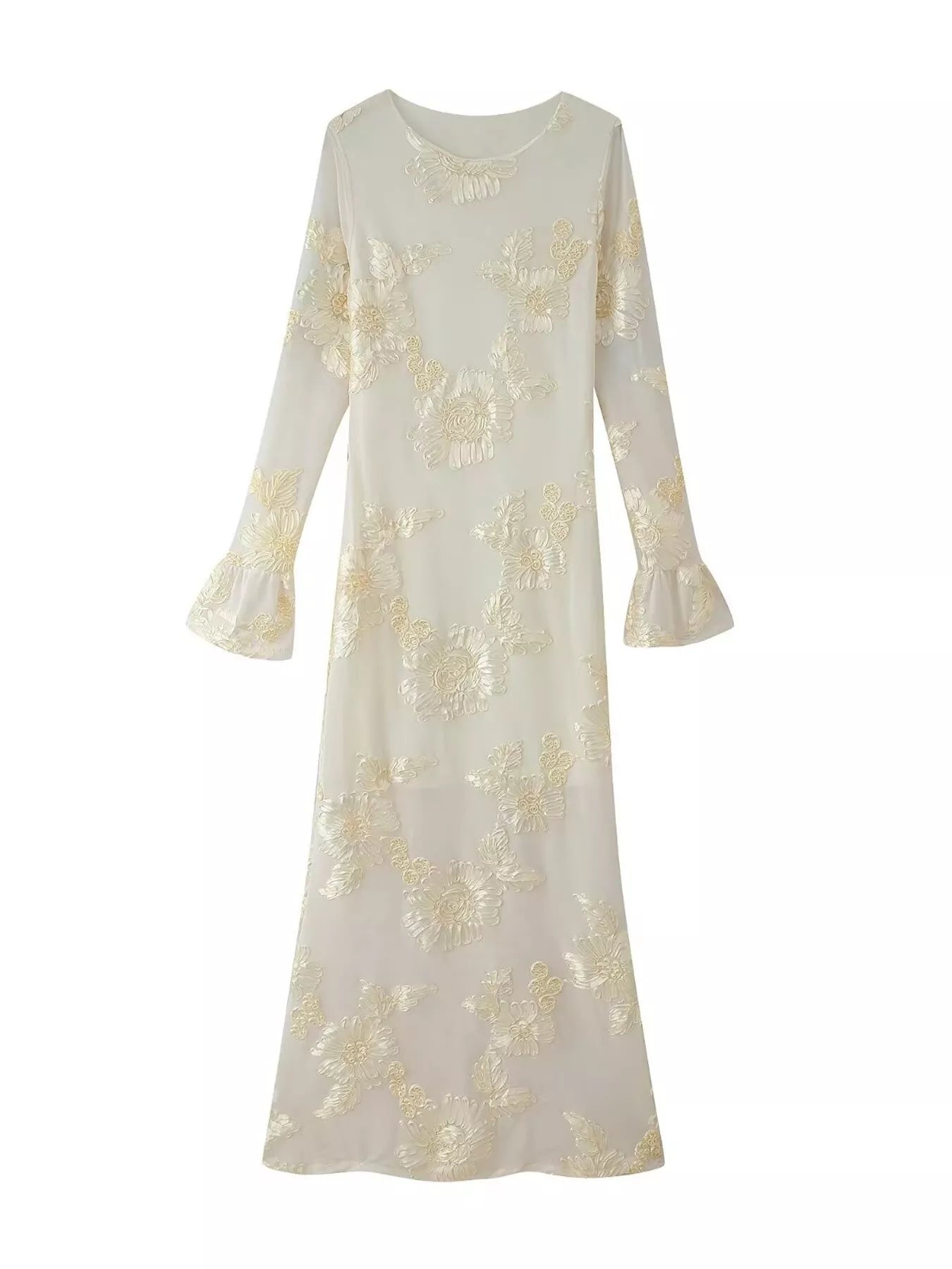 Hazel Blues® |  Floral Flounce Sleeve Round Neck Dress