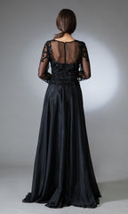 Sheer-Sleeve Long Modest Formal Dress 7041