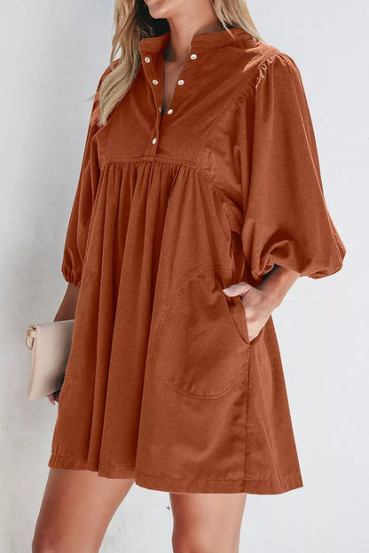 Hazel Blues® |  Corduroy Button-Down Babydoll Dress