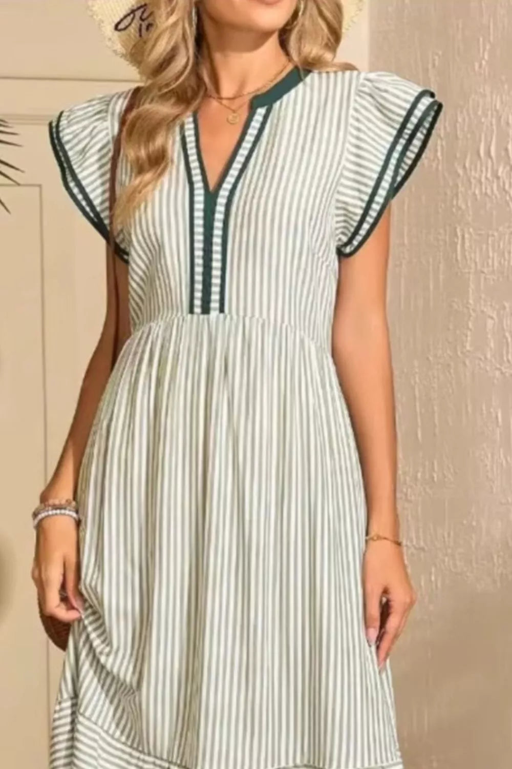 Hazel Blues® |  Striped Ruffle Sleeve Midi Dress