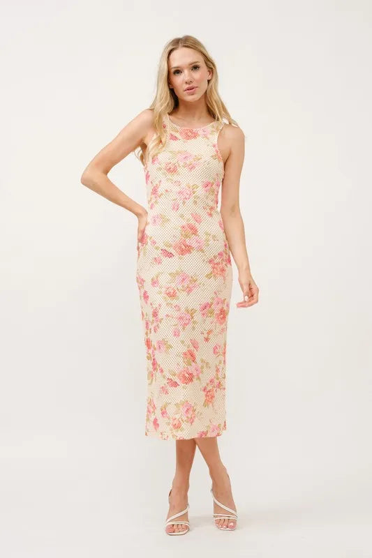 Hazel Blues® |  And The Why Floral Fishnet Bodycon Midi Dress