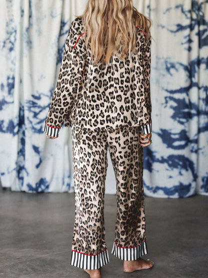 Hazel Blues® |  Leopard and Striped Trim Shirt and Pants Set