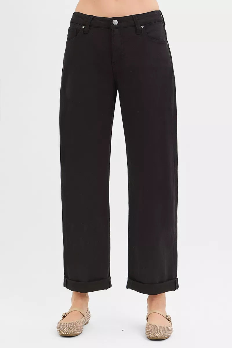 Hazel Blues® |  RISEN Tummy Control Mid Rise Ankle Barrel Relaxed Baggy