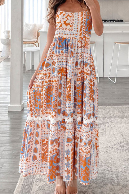 Hazel Blues® |  Printed Smocked Back Ricrac Trim Cami Dress