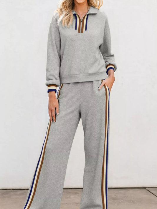 Hazel Blues® |  Casual Striped Trim Top and Pants Set