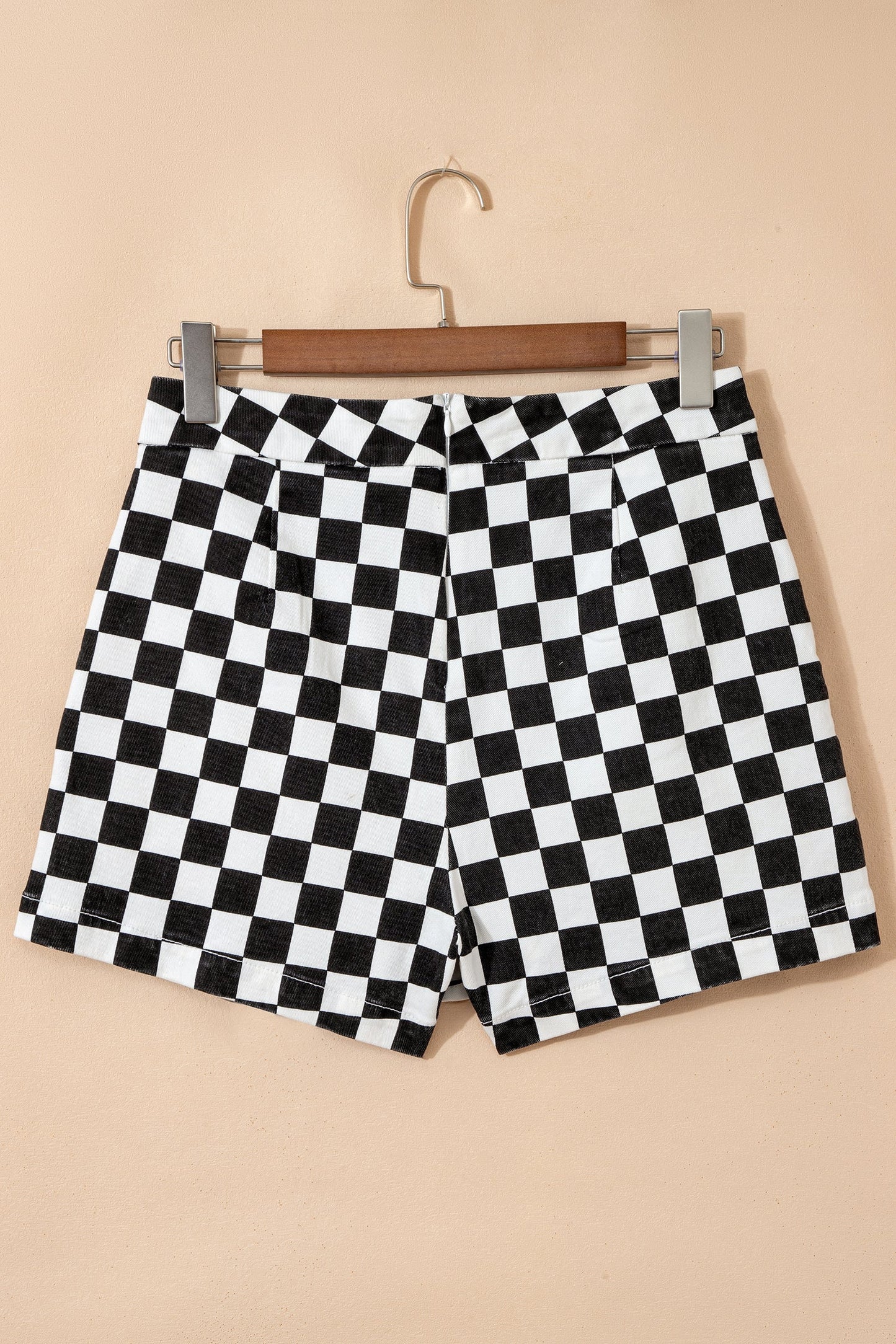 Hazel Blues® |  Black Checkered Print Overlap Denim Shorts