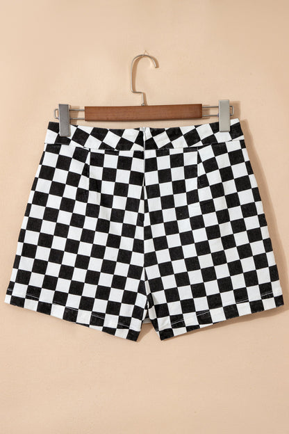 Hazel Blues® |  Black Checkered Print Overlap Denim Shorts