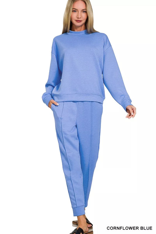 Hazel Blues® |  Zenana Scuba Mock Neck Sweatshirt and Joggers Set