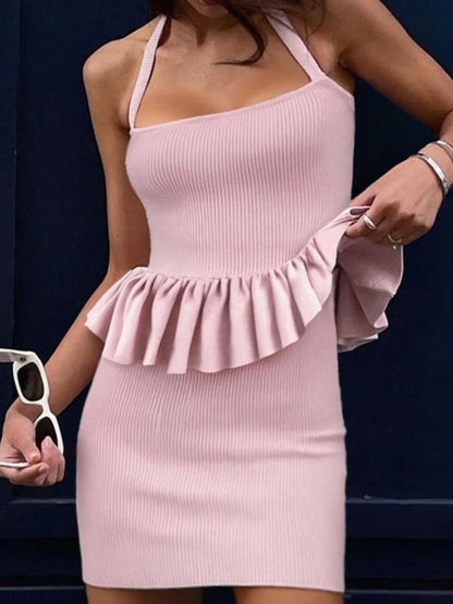 Hazel Blues® |  Ribbed Halter Neck Peplum Mini Dress