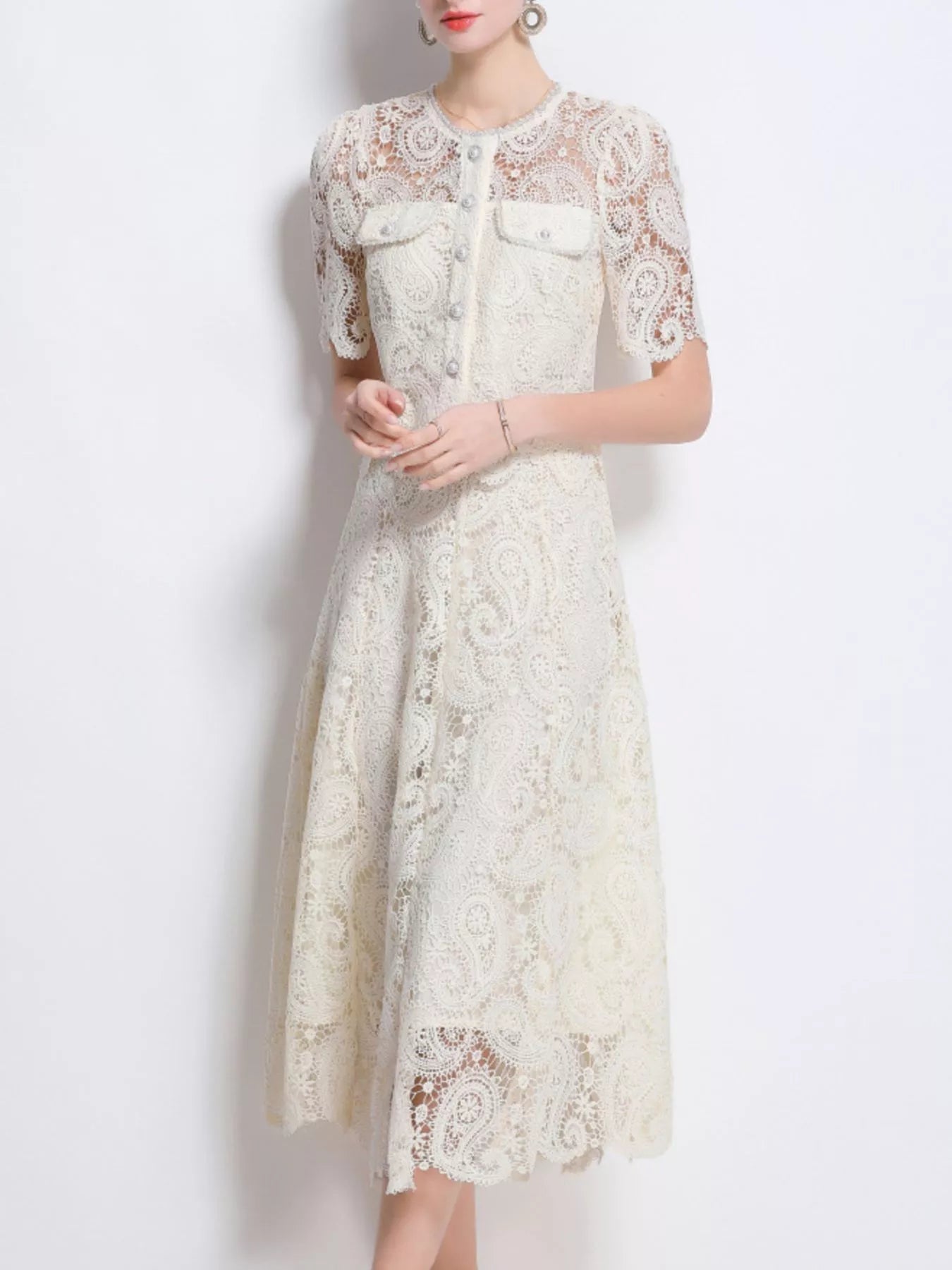 Hazel Blues® |  Lace Button Up Top and Skirt Set