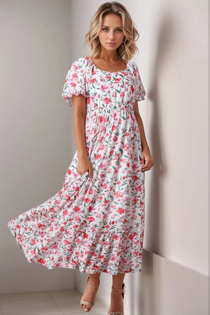 Hazel Blues® |  Floral Short Puff Sleeve Tiered Dress